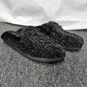 Dearfoams Cozy Comfort Black Fuzzy Slip On House Shoes Size XL 11-12